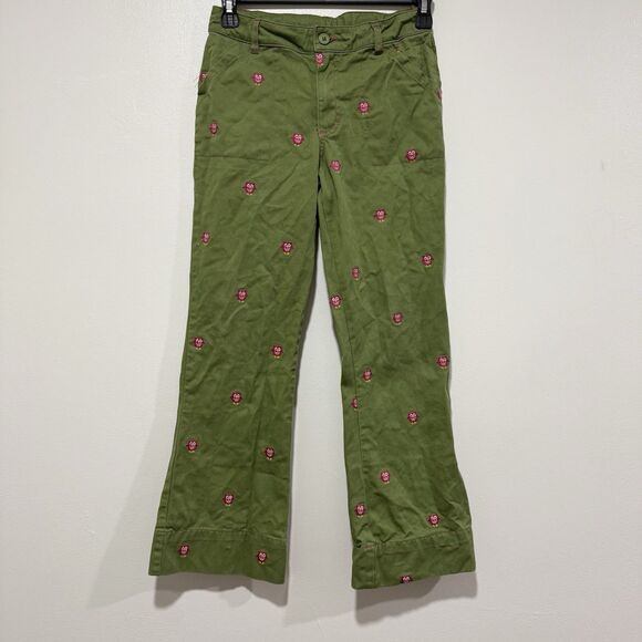 Hartstrings Embroidered Pink Owl & Adjustable Waist Green Pants Size 10 Girl's - Picture 1 of 6